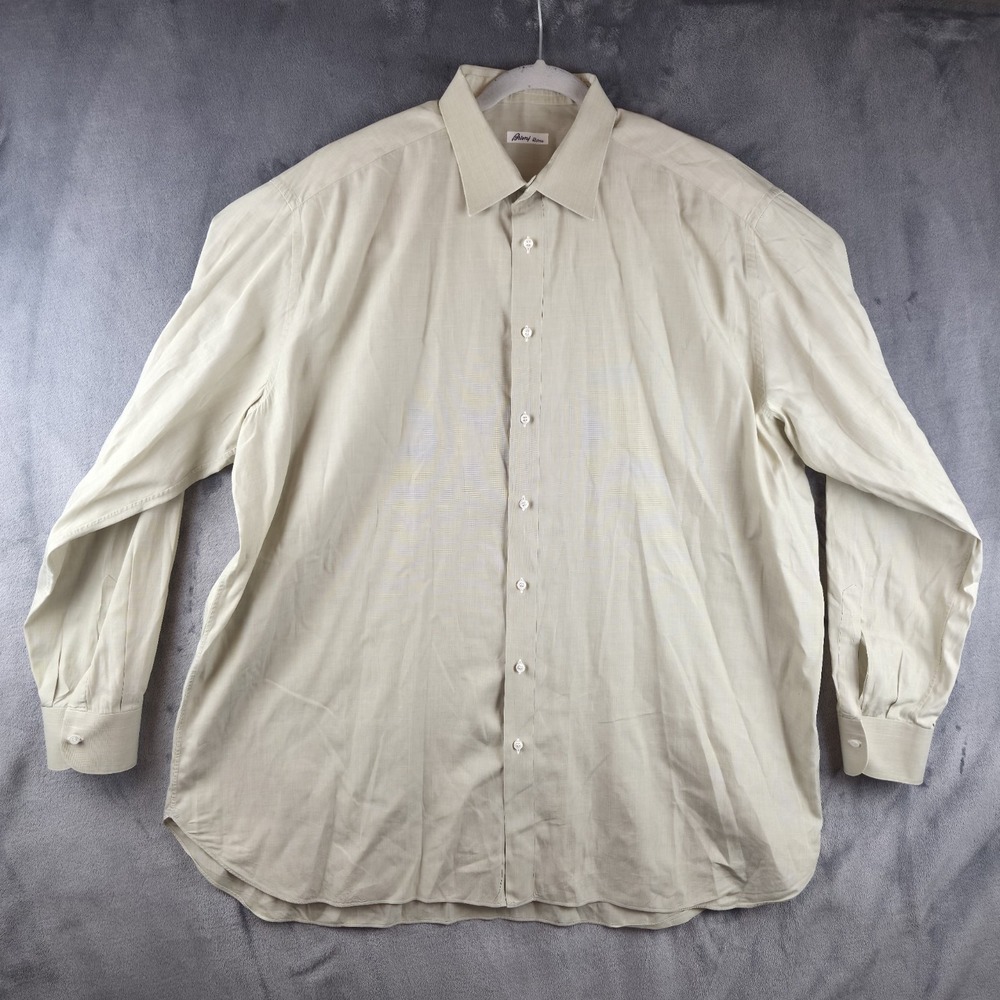 Brioni Roma Button Down Beige Dress Shirt Mens Sz 18.5/47 Preppy Made In Italy